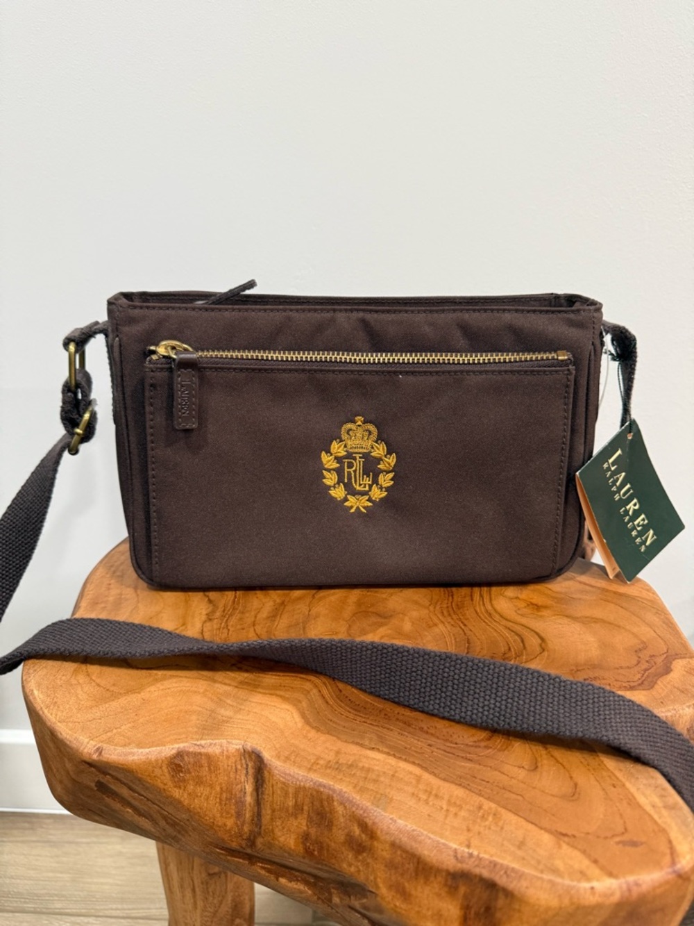 Lauren Ralph Lauren Chocolate Brown Crossbody with Gold Crest
